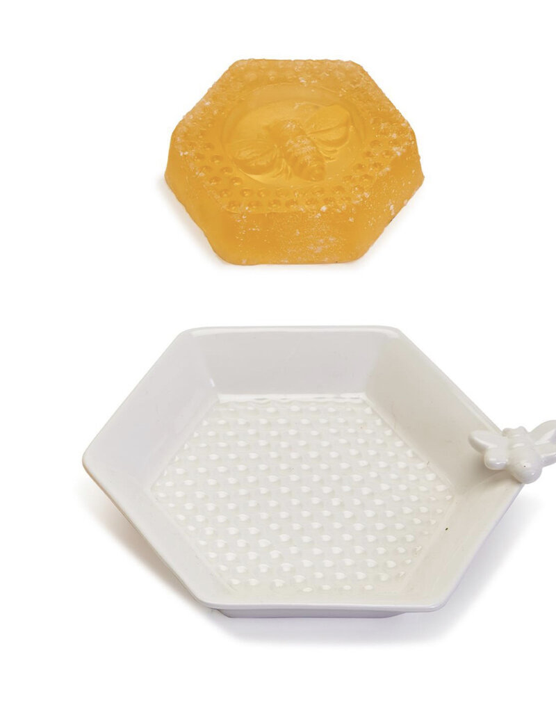 TWO'S COMPANY Bee Clean Honey Soap & Soap Dish