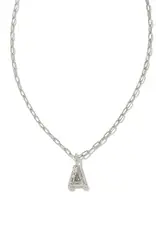 KENDRA SCOTT Crystal Letter Silver Short Pendant Necklace in White Crystal