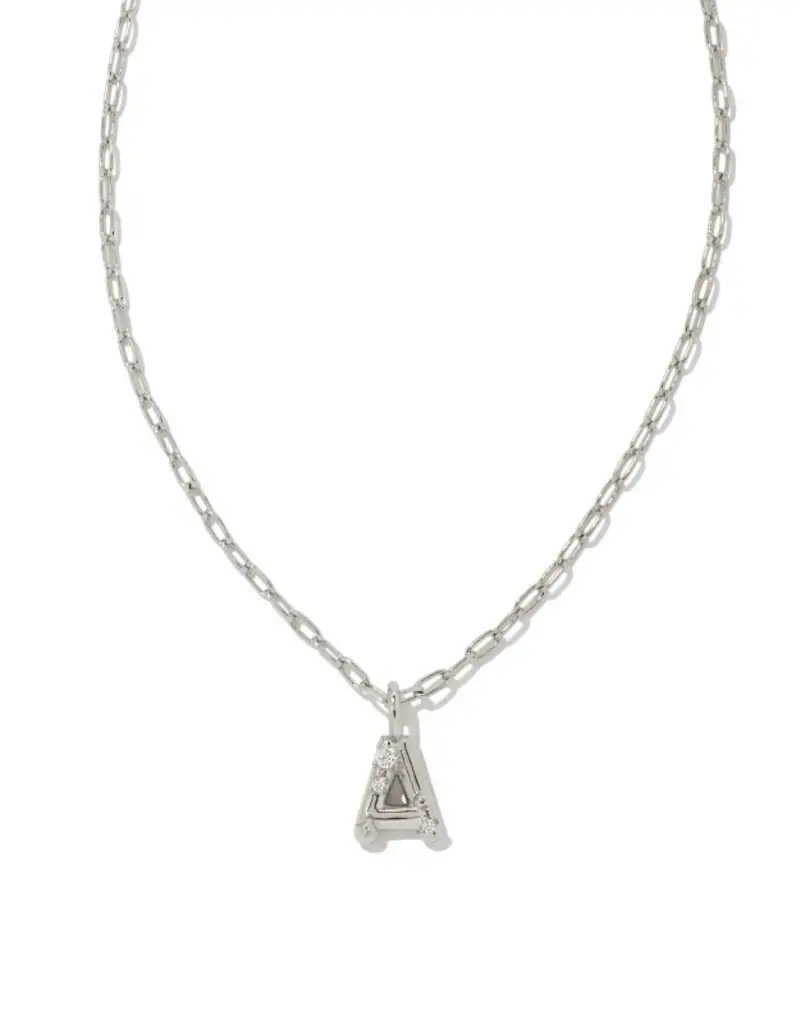KENDRA SCOTT Crystal Letter Silver Short Pendant Necklace in White Crystal