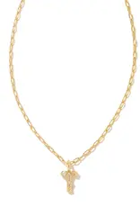 KENDRA SCOTT Crystal Letter Gold Short Pendant Necklace in White Crystal