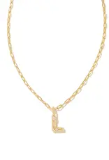 KENDRA SCOTT Crystal Letter Gold Short Pendant Necklace in White Crystal