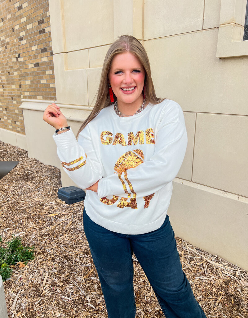 J.HOFFMAN'S Sequin Game Day Football Sweater in Gold