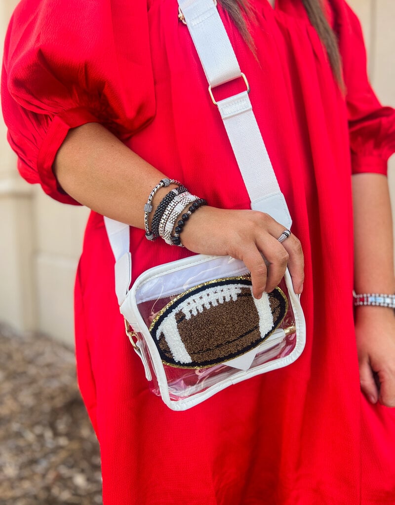 J.HOFFMAN'S Chenille Football Clear Bag-White Trim