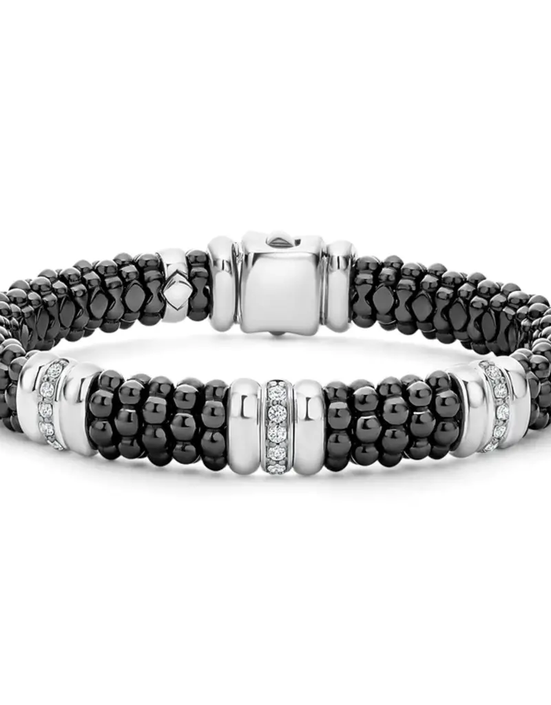 LAGOS Black Ceramic Three Station Ceramic Diamond Bracelet