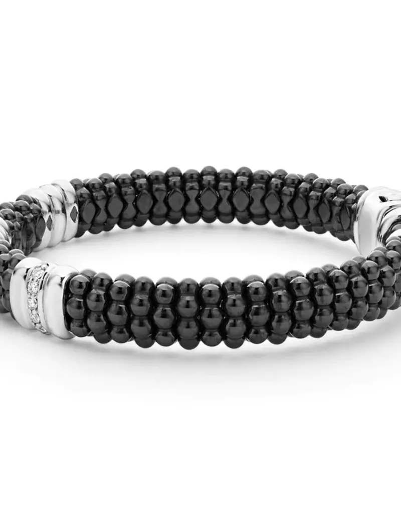 LAGOS Black Ceramic Three Station Ceramic Diamond Bracelet