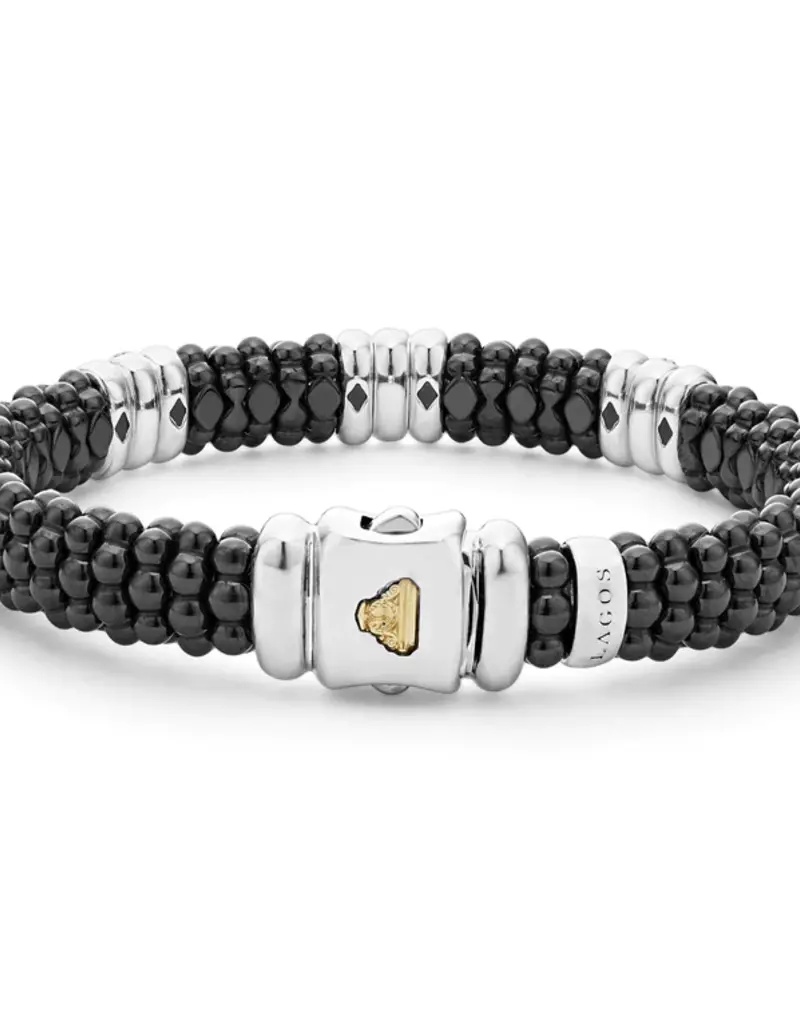 LAGOS Black Ceramic Three Station Ceramic Diamond Bracelet