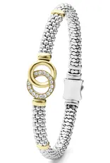 LAGOS Signature Caviar Diamond Two-Tone Interlocking Caviar 6mm Bracelet