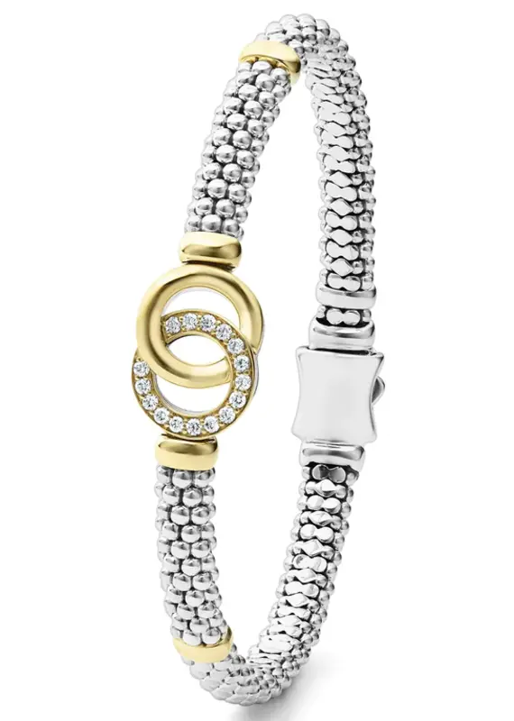 LAGOS Signature Caviar Diamond Two-Tone Interlocking Caviar 6mm Bracelet