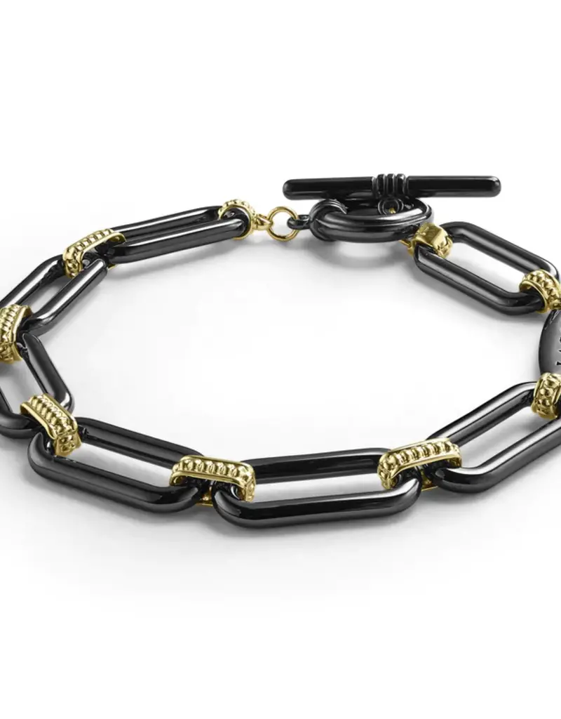 LAGOS Signature Caviar Black Ceramic & 18K Lg Link Bracelet