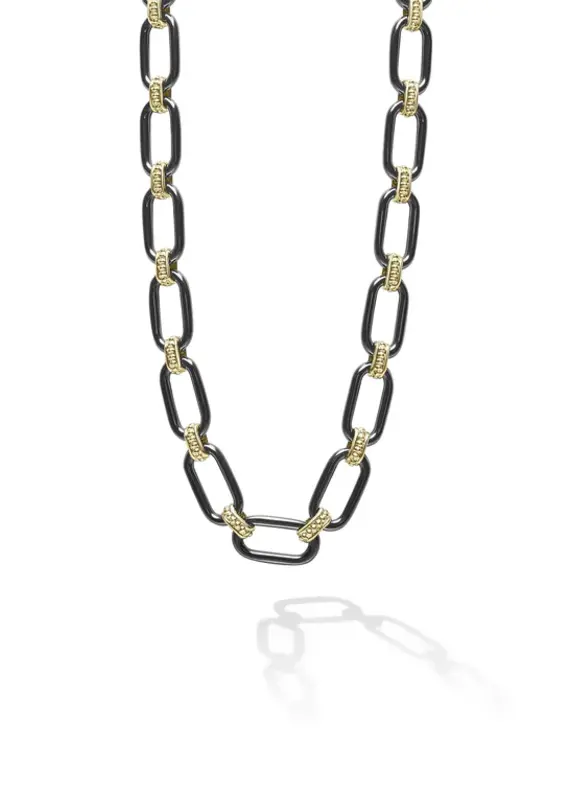 LAGOS Signature Caviar Black Ceramic  & 18k Gold Sm Link Necklace