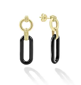 LAGOS Signature Caviar Black Ceramic  & 18k Gold Link Drop Earrings