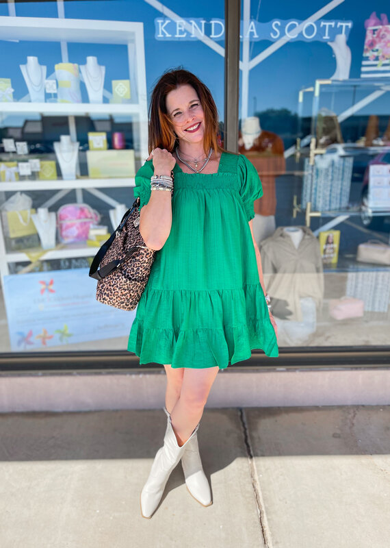 J.HOFFMAN'S Monique Smocked Tiered Dress-Green