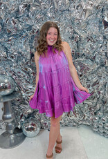 J.HOFFMAN'S Shimmery Magenta Halter Dress