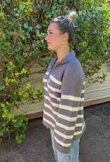 Striped Half-Zip Sweater-Grey/Cream
