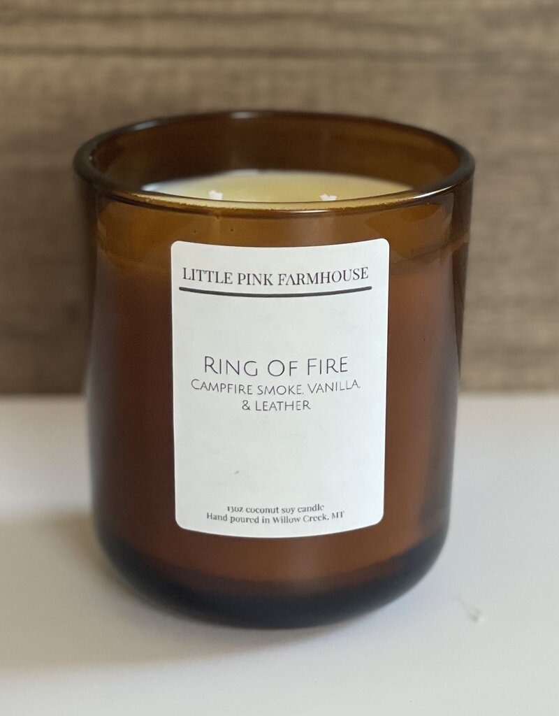 J.HOFFMAN'S Little Pink Farmhouse Ring of Fire Amber Aura Candle