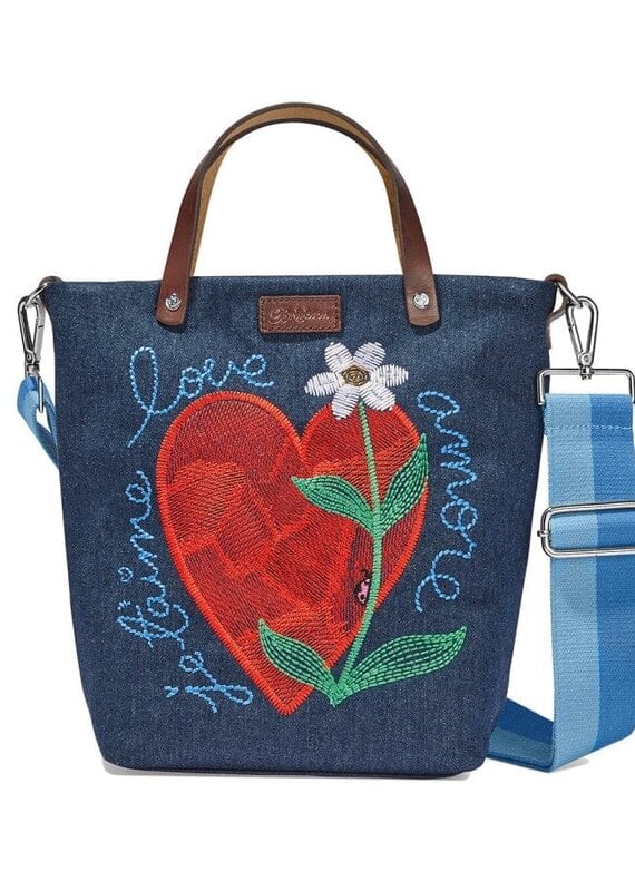 Amore Heart Embroidered Messenger in Denim