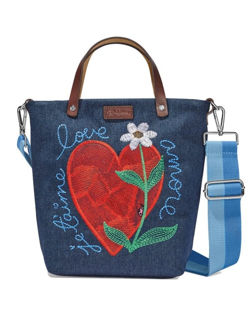 Amore Heart Embroidered Messenger in Denim