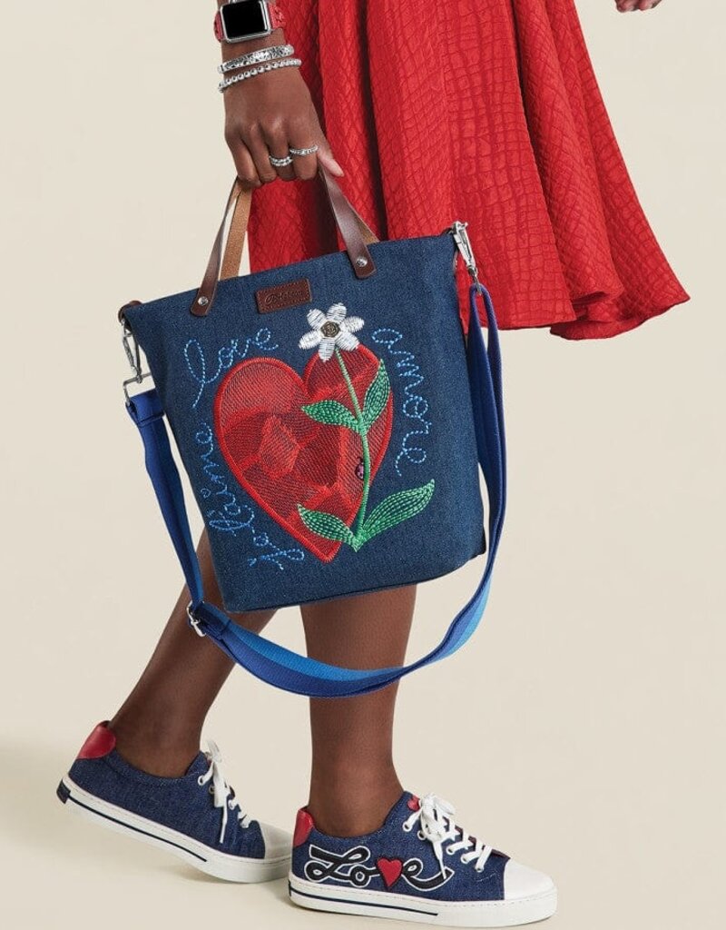 Amore Heart Embroidered Messenger in Denim