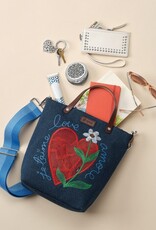 Amore Heart Embroidered Messenger in Denim