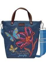 Petal Wings Embroidered Messenger In Denim