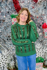 J.HOFFMAN'S Sequin Cable Knit Sweater - Green