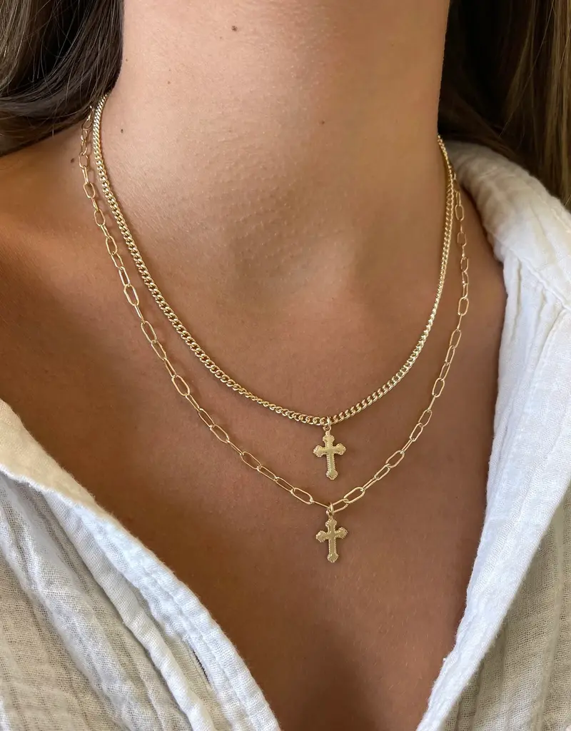 J.HOFFMAN'S Small Cross Necklace-Curb Chain