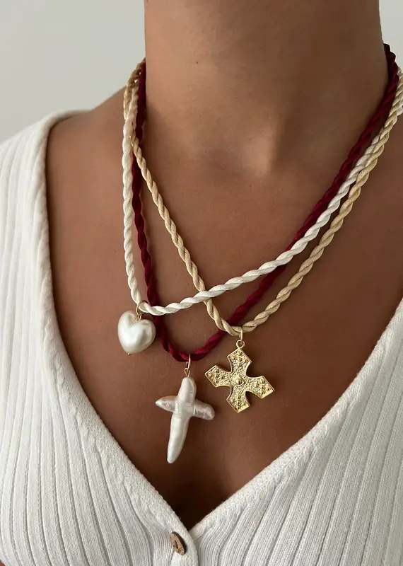 J.HOFFMAN'S Lucky Gold Cross Cord Necklace-Navy