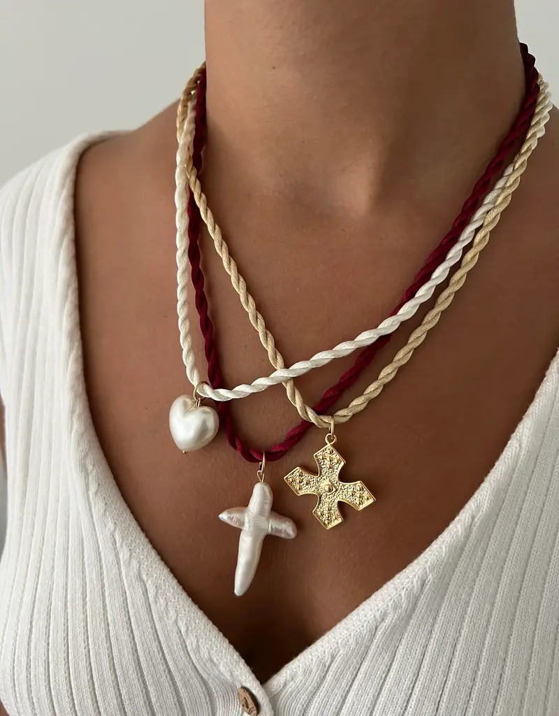 J.HOFFMAN'S Lucky Gold Cross Cord Necklace-Navy