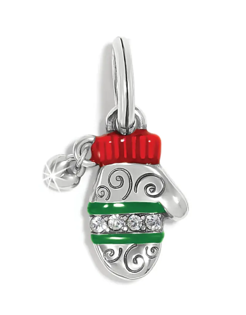 Brighton Christmas Crystal Charm – Red & Green Reindeer With Lobster Clip (Silver Plated)