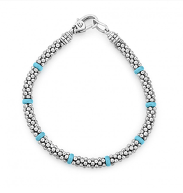 LAGOS Blue Caviar Sterling Silver 5mm Beaded Bracelet w/ Blue Bars