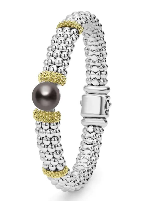 LAGOS Luna Two-Tone Tahitian Black Pearl Caviar Bracelet | 9mm