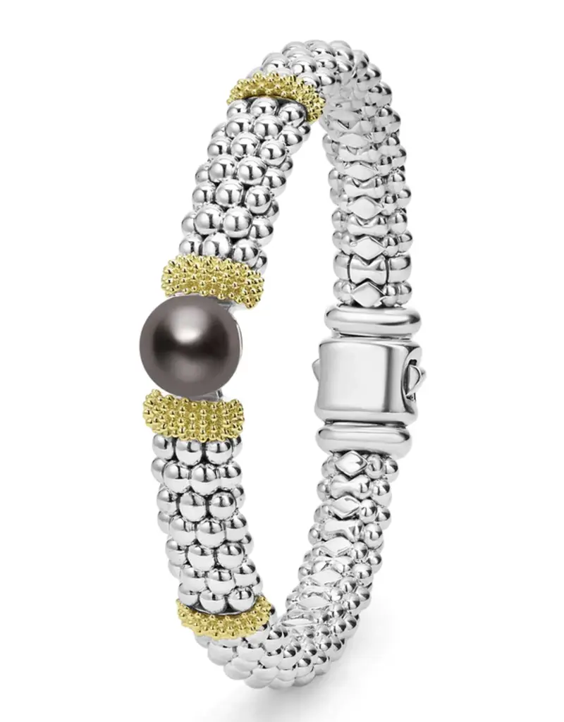 LAGOS Luna Two-Tone Tahitian Black Pearl Caviar Bracelet | 9mm