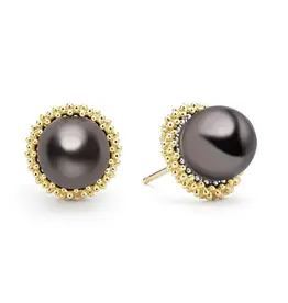 LAGOS Luna 18K Gold Tahitian Black Pearl Stud Earrings