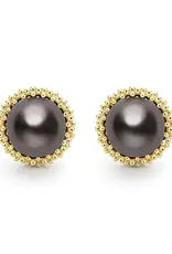 LAGOS Luna 18K Gold Tahitian Black Pearl Stud Earrings