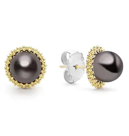 LAGOS Luna 18K Gold Tahitian Black Pearl Stud Earrings