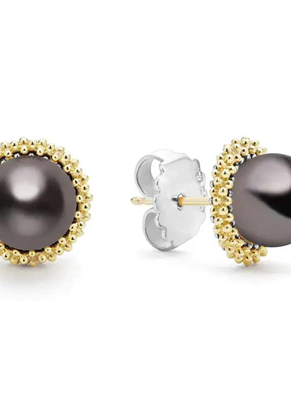 LAGOS Luna 18K Gold Tahitian Black Pearl Stud Earrings