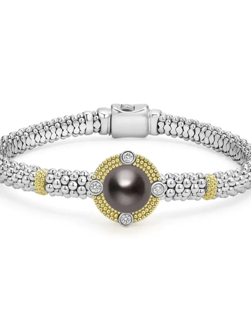 LAGOS Luna Tahitian Black Pearl Diamond Caviar Bracelet | 6mm