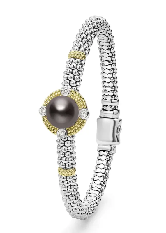 LAGOS Luna Tahitian Black Pearl Diamond Caviar Bracelet | 6mm