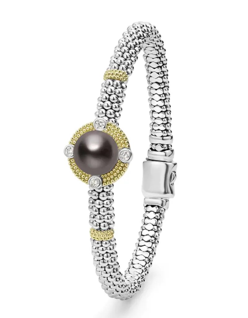 LAGOS Luna Tahitian Black Pearl Diamond Caviar Bracelet | 6mm