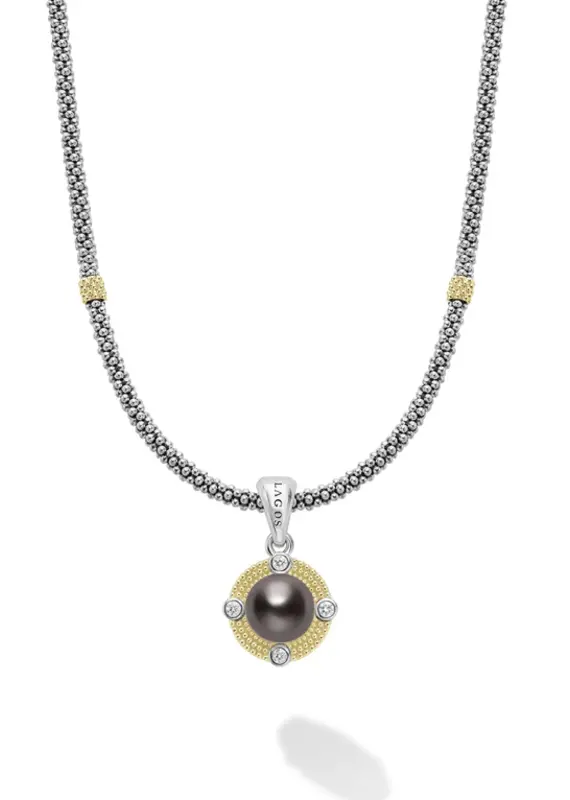 LAGOS Luna Tahitian Black Pearl Diamond Caviar Necklace