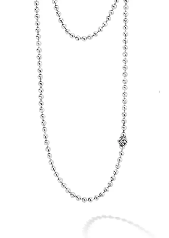 LAGOS Caviar Icon Long Silver Beaded Necklace