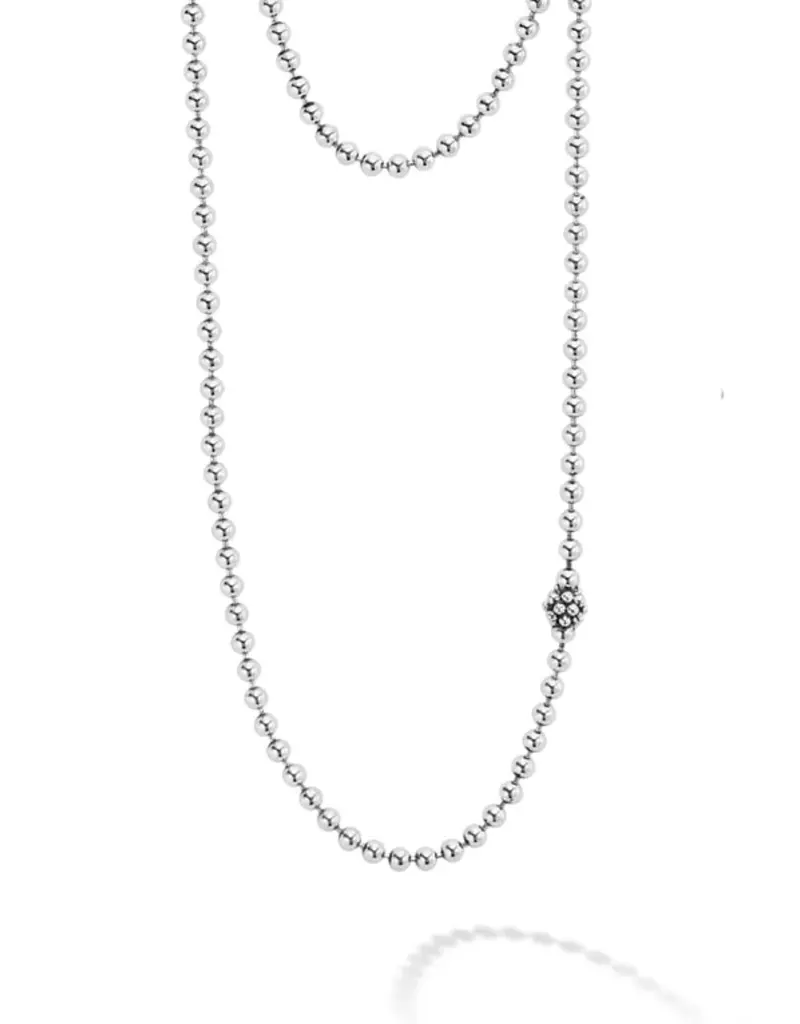 LAGOS Caviar Icon Long Silver Beaded Necklace