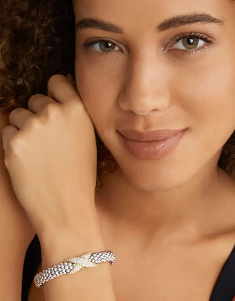 LAGOS Embrace Two-Tone X Diamond Caviar Bracelet | 9mm