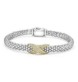 LAGOS Embrace Two-Tone X Diamond Caviar Bracelet | 6mm