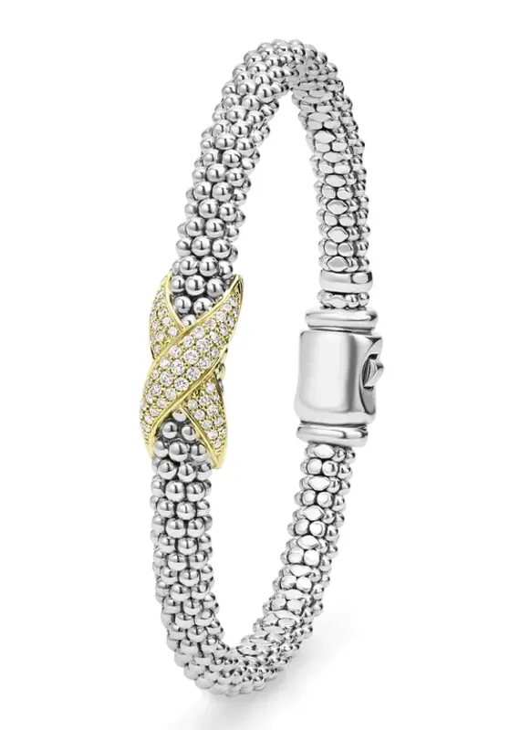 LAGOS Embrace Two-Tone X Diamond Caviar Bracelet | 6mm
