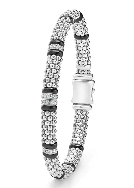 LAGOS Black Caviar Four Station Diamond Caviar Bracelet 6mm