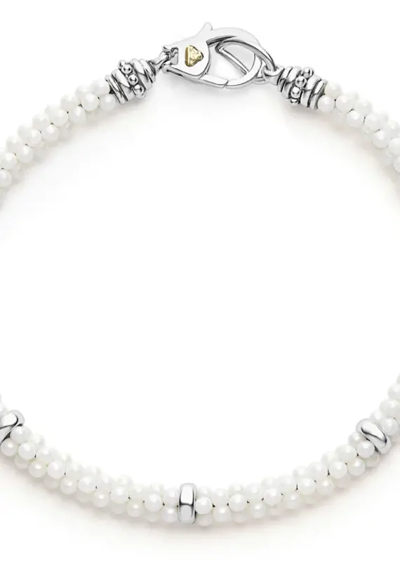 LAGOS White Caviar 5mm Beaded Bracelet w/ Silver Bars