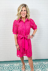 J.HOFFMAN'S Placket Lace Shirt Dress - Pink