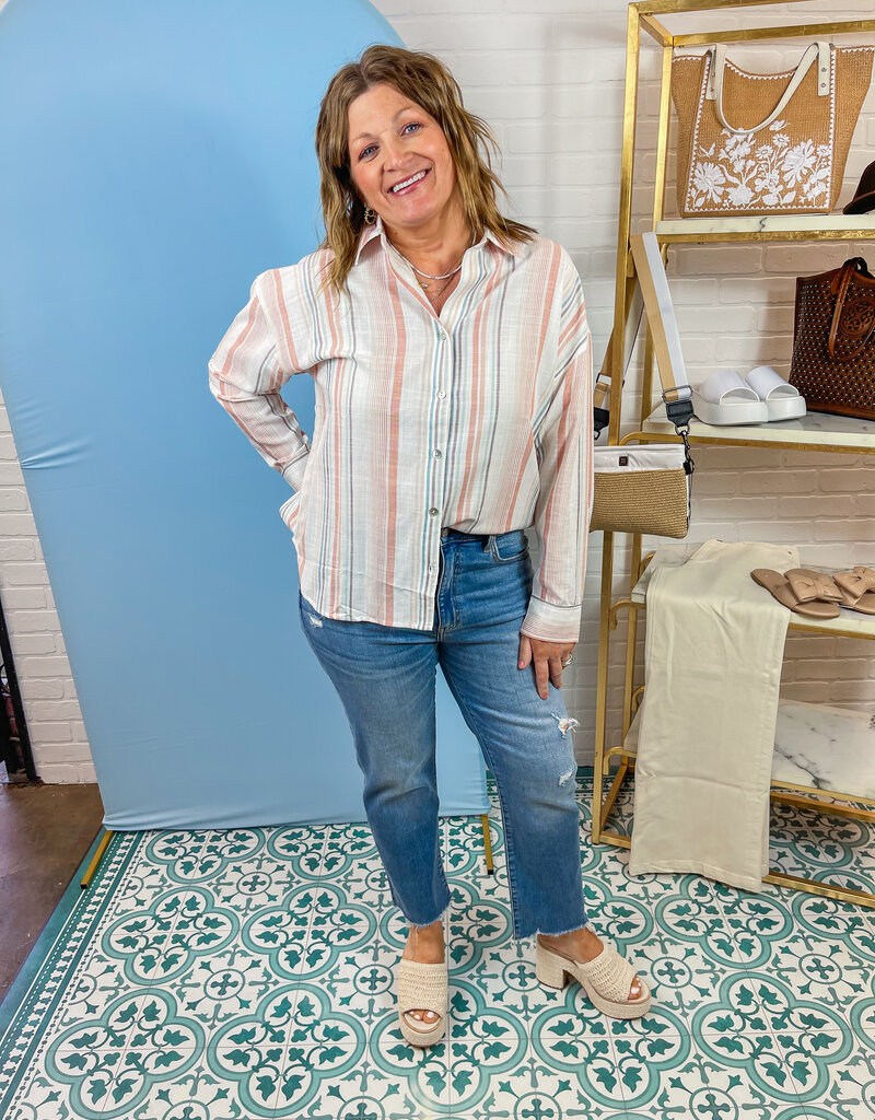 J.HOFFMAN'S Classic Striped Button-up Top - Blush