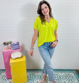 J.HOFFMAN'S Collared Popover Top - Lime